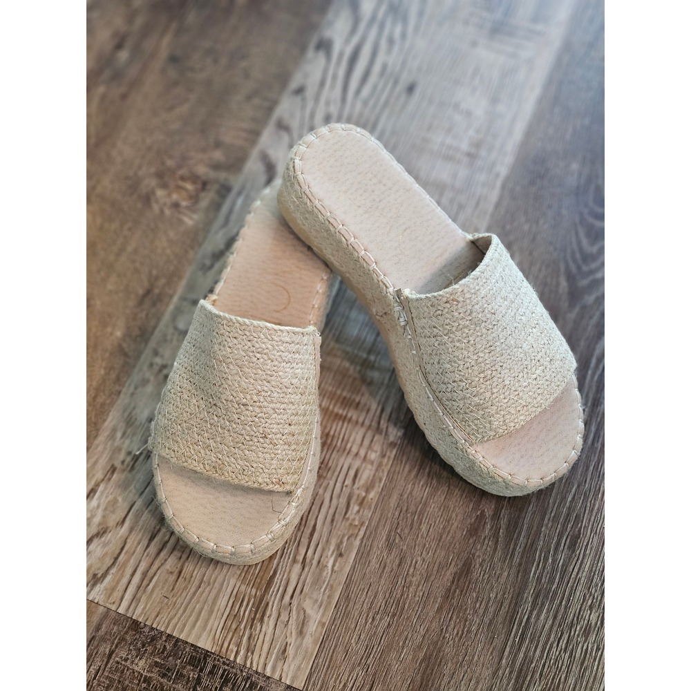 Woven Straw Platform Slide Sandals Beige Espadrille Boho Flatforms Womens